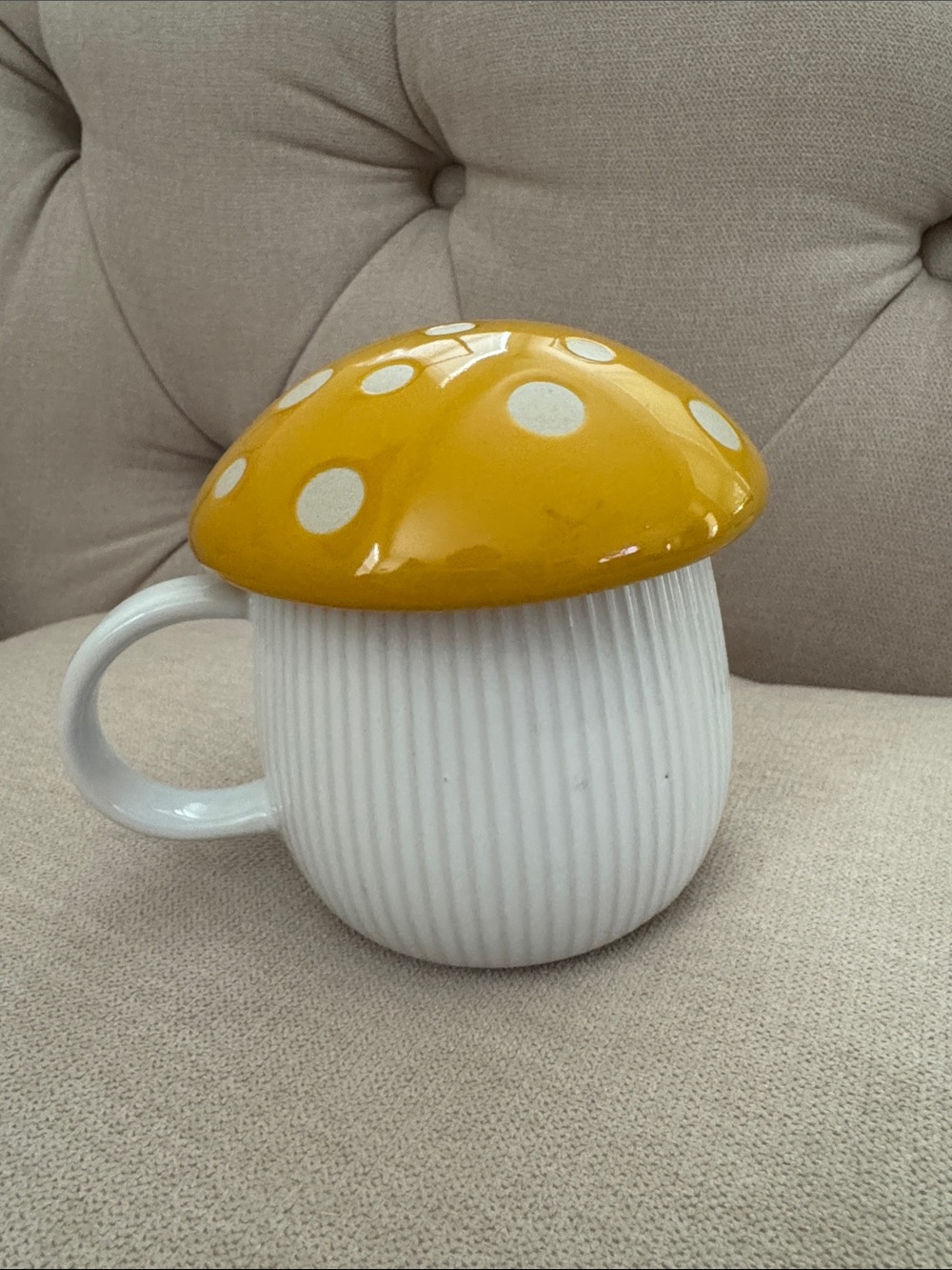 World Market Yellow Toadstool Mug with Lid